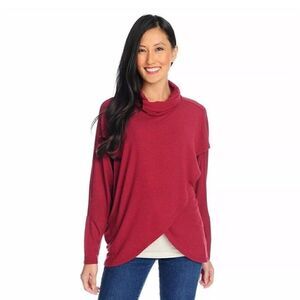 Kate & Mallory Red Stretch Rayon Dolman Sleeved Tulip Wrap Knit Pullover Size XL